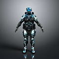 Futuristic Mechanical Armor Character With Blue And Black Full Body Design