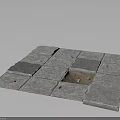 Gray Square Stone Pavers Laid On Ground With Missing Piece Revealing Earth Underneath
