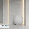 Modern Structural Component Featuring White Marble Sphere And Textured Wall Design