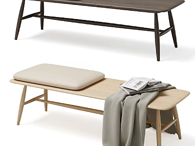 Light Wooden Leisure Bench with Beige Cushion Gray Blanket and Magazines 3d model