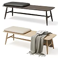 Light Wooden Leisure Bench with Beige Cushion Gray Blanket and Magazines