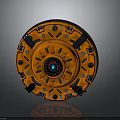 Orange Circular Mechanical Weapon Featuring Central Core And Metal Bolts 3d model