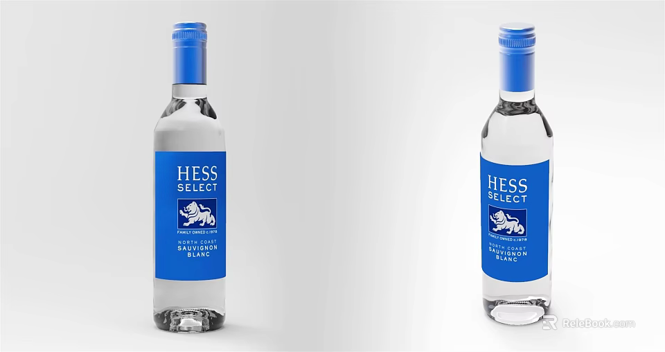 HESS SELECT Wine Bottles With Blue Label And Transparent Design For Wine Glasses Serving 3d model 