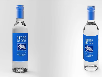 HESS SELECT Wine Bottles With Blue Label And Transparent Design For Wine Glasses Serving 3d model