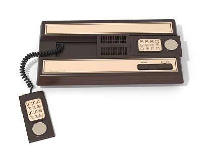 Retro Entertainment Electronic Console With Corded Handheld Keypad And Dark Brown Finish 3d model