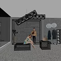 Fashion Clothing Store Interior With Red Walls Black Metal Ceiling And Display Tables