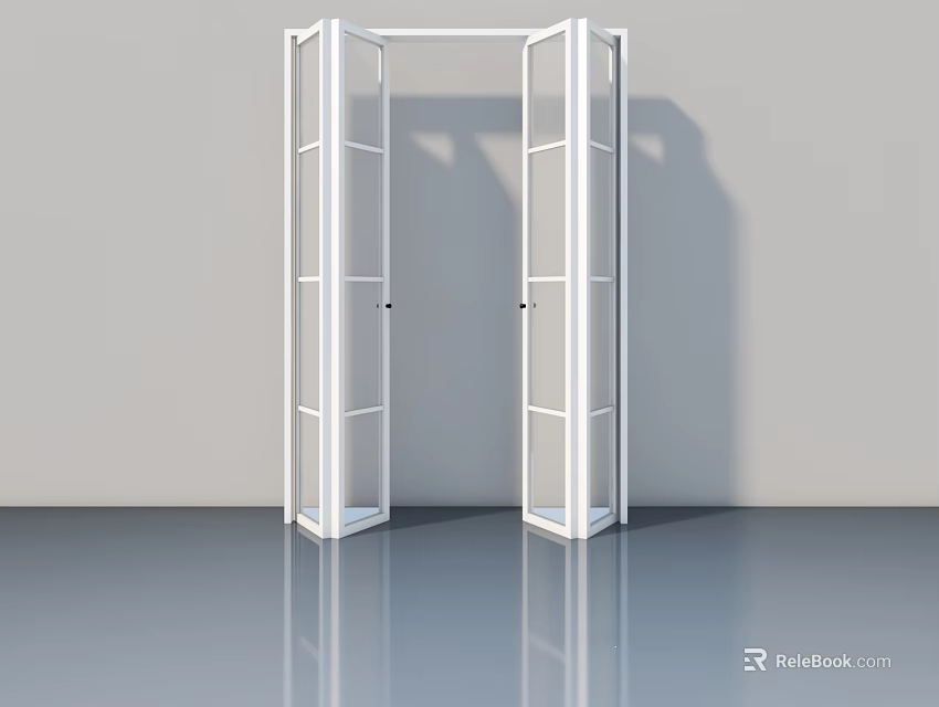 Modern White Hinged Doors With Clear Glass Panels And Smooth Floor 3d model 
