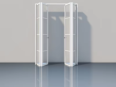 Modern White Hinged Doors With Clear Glass Panels And Smooth Floor 3d model