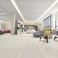 Modern Spacious Service Hall Interior With Bright Lighting Round Counter And Self Service Devices