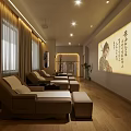 Serene SPA Sauna Interior With Comfortable Lounge Chairs And Traditional Painting Artwork