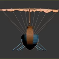 Ancient Wooden Sailing Ship With Blue Hull Orange Bow And Stern And Oars