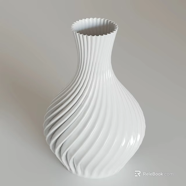 White Ceramic Vase With Spiral Ribbed Design For Fresh Flower Arrangements 3d model 
