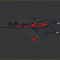 Futuristic Sci Fi Weapon with Black Body Red Accents and Scope Design