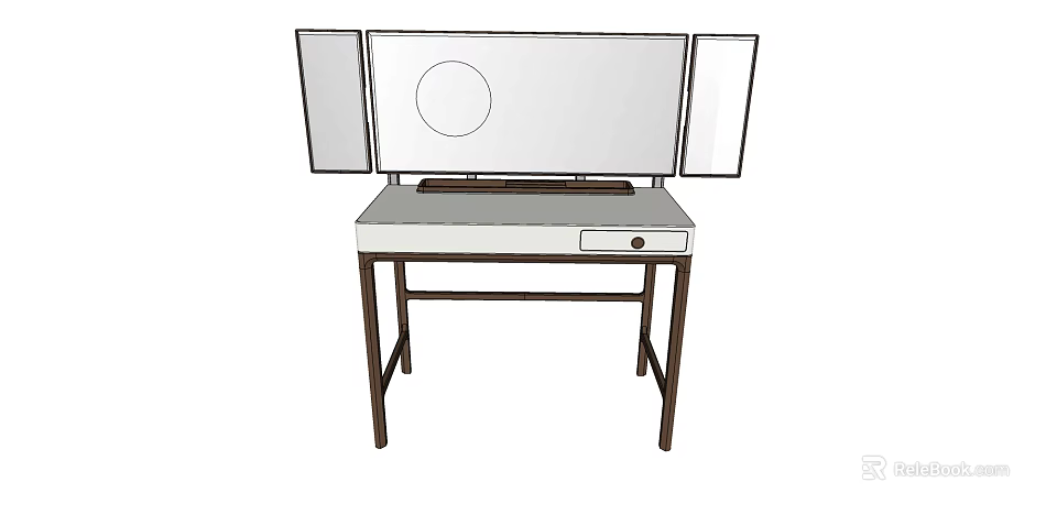 Dressing Table With Main Mirror Side Mirrors And Storage Drawer 3d model 