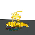 Yellow Grid Structure With LOGO Smiley Faces Oil Barrels And Pipes