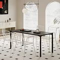Modern Black Dining Table Set With White Mesh Chairs And Window Blinds 3d model