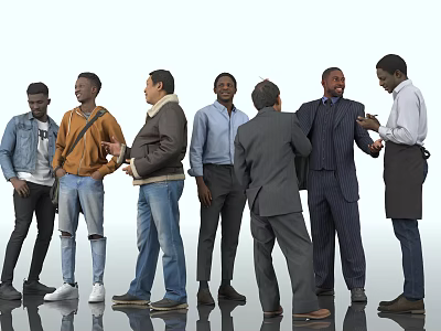 Group of Men in Different Outfits Standing Together with Various Poses 3d model