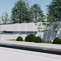 Modern Feature Wall With Illuminated Panels And Surrounding Greenery At Night