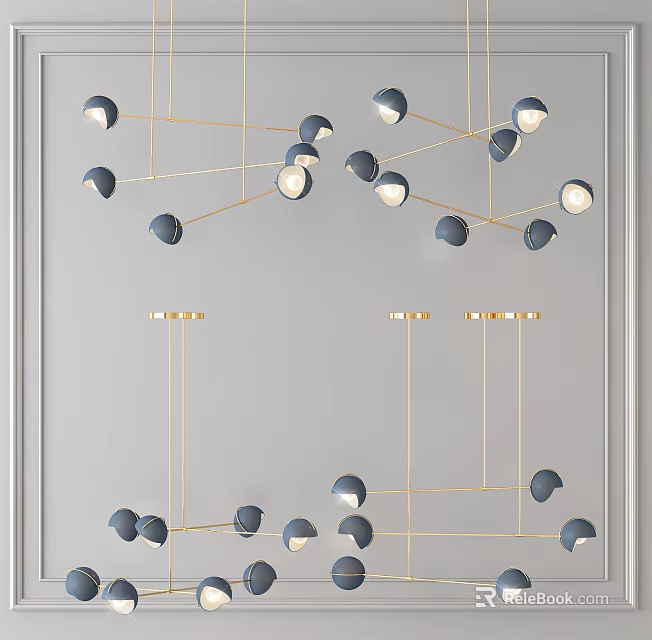 Modern Geometric Chandelier With Gold Frame Gray Shades And Multiple Bulbs 3d model 