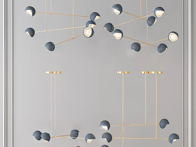 Modern Geometric Chandelier With Gold Frame Gray Shades And Multiple Bulbs 3d model
