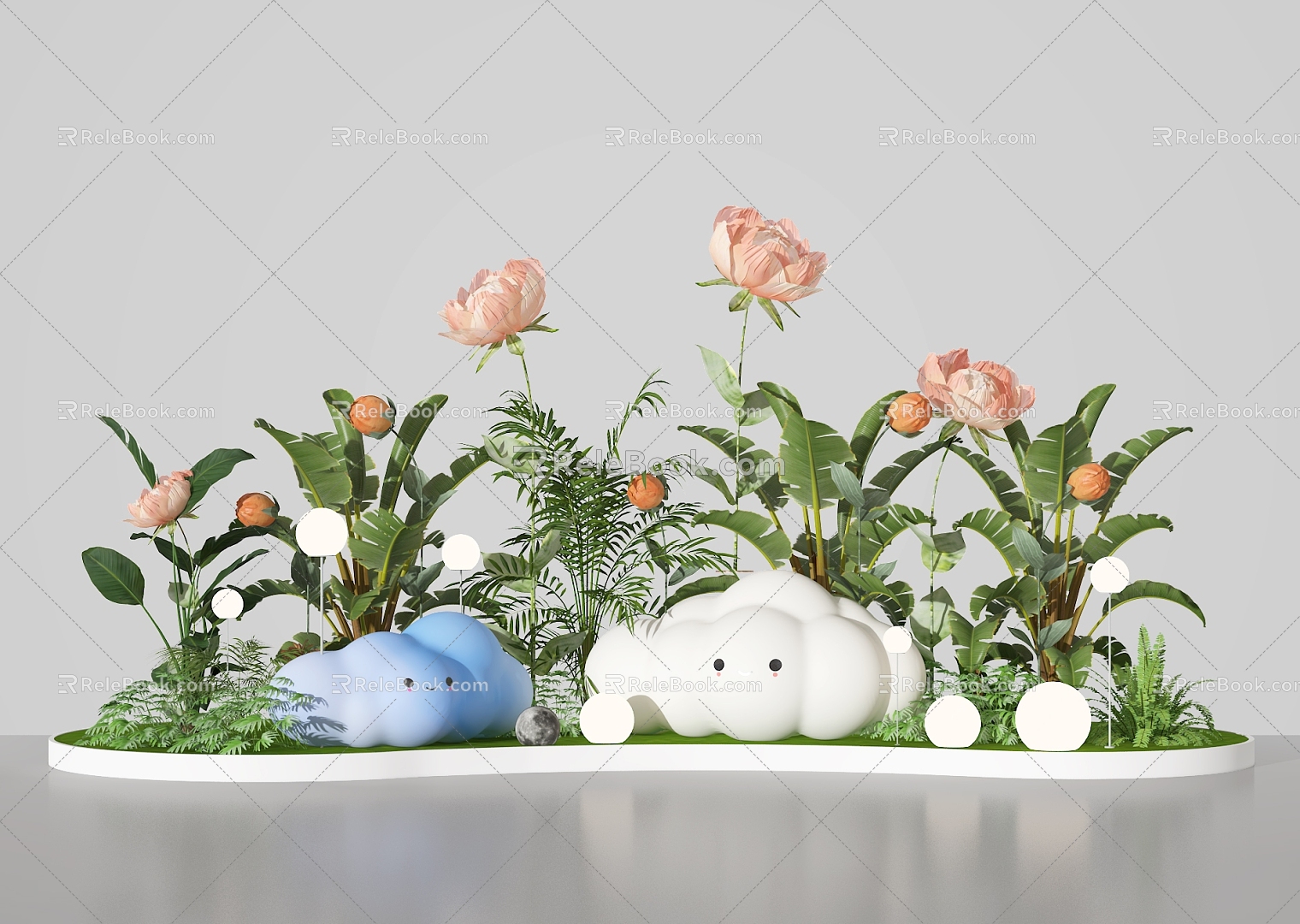 Modern Meichen Flower Art Plant Window Commercial Landscape Small Scene Plant Stack Clouds Flower Plant Combination Exhibition Point Landscape 3d model