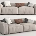 Modern Interior Light Gray Fabric Two Seater Sofa With White Brown Gray Cushions
