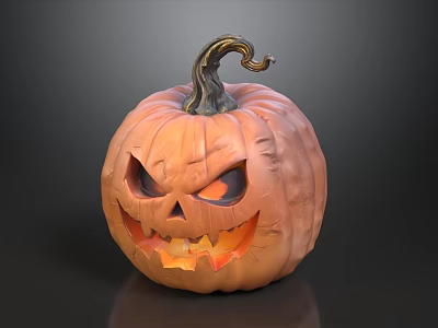 Carved Halloween Pumpkin Lantern With Spooky Face And Glowing Interior 3d model
