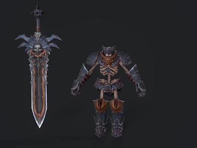 Fierce Skeleton Warrior Character in Game With Spiked Armor and Giant Skull Decorated Sword 3d model