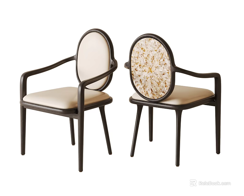Modern Dining Chairs With Oval Backrest Black Armrests Light Colored Seat And Patterned Back 3d model 