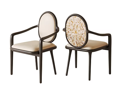 Modern Dining Chairs With Oval Backrest Black Armrests Light Colored Seat And Patterned Back 3d model