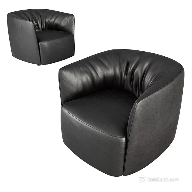 Modern Black Leather Leisure Chair with Rounded Armrests and Smooth Upholstery 3d model 