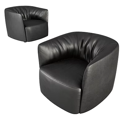 Modern Black Leather Leisure Chair with Rounded Armrests and Smooth Upholstery 3d model