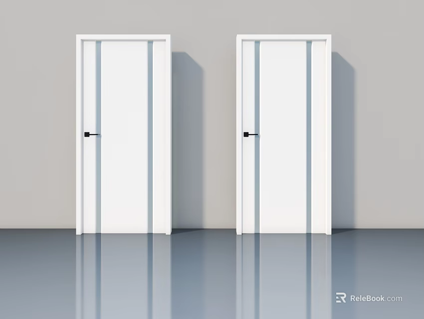 Two White Modern Hinged Doors in Minimalist Gray Room Design 3d model 