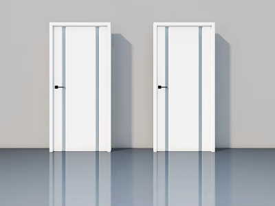 Two White Modern Hinged Doors in Minimalist Gray Room Design 3d model