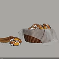 Fresh Baked Bread In Wicker Basket With White Cloth Single Loaf And Brown Paper Bag