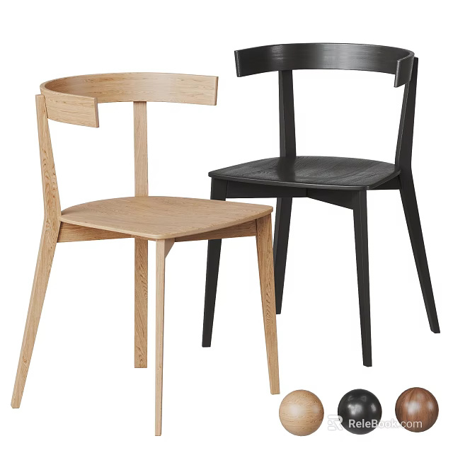 Two Modern Leisure Chairs in Wooden and Black with Stylish Backrest Design 3d model 