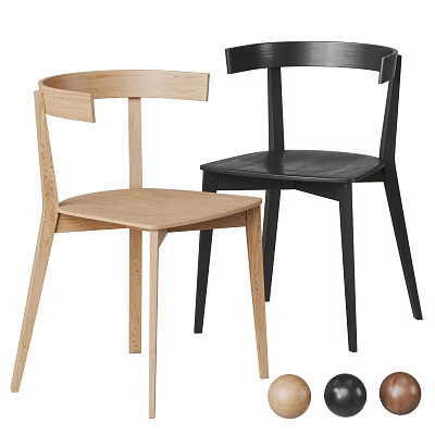 Two Modern Leisure Chairs in Wooden and Black with Stylish Backrest Design 3d model