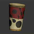 Homemade Traditional Snacks In Red White Black Patterned Cylindrical Container With Yellow Rim