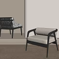Modern Leisure Chairs With Black Frames And White Patterned Cushions In Light Room