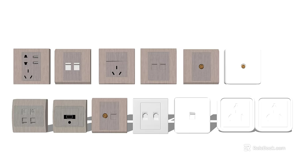 Various Modern Switch Panels With Sockets Single Double Switches And Different Colors For Home 3d model 