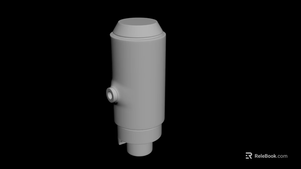 Gray Cylindrical Industrial Component With Top Cover And Side Knob 3d model