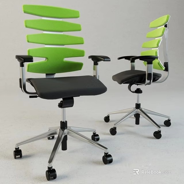 Ergonomic Office Chair With Green Backrest Black Seat Armrests And Silver Wheel Base 3d model 