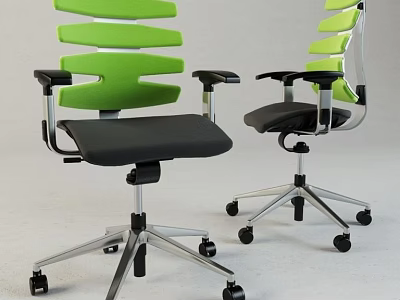 Ergonomic Office Chair With Green Backrest Black Seat Armrests And Silver Wheel Base 3d model