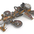 Futuristic Three Wheeled Vehicle With Orange Gray Mechanical Structure And Gear