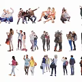 Diverse Group of People in Various Casual Poses Taking Photos and Interacting Together