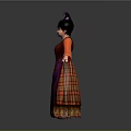 Game and Movie Character With Purple Hair Red Top Purple Layered Dress Arms Outstretched
