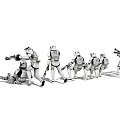 Armored Stormtrooper Characters In Battle Poses Standing Kneeling Falling With Weapons