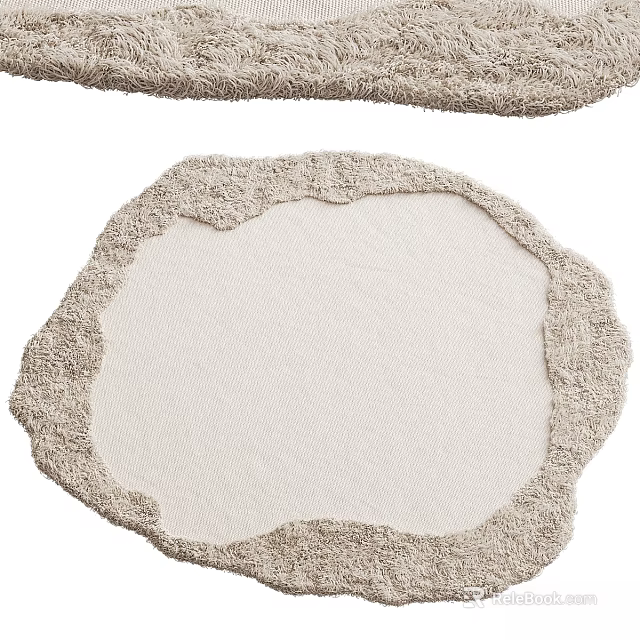 Soft Beige Square Rug With Plush Texture And Fringed Edges For Home Decor 3d model 