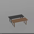 Two Office Desks Featuring Brown Wooden Top And Black Surface With Metal Legs Modern Design