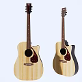 Two Wooden Acoustic Guitars With Natural Wood Finish Classic Design And Elegant Body Shape